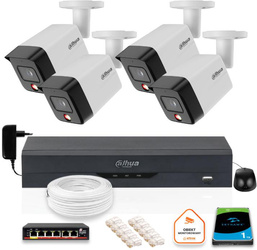 Uppsättning med 4 Dahua 6mpx IP-kameror IPC-HFW1639TC-A-IL-0280B-S6 med 1TB hårddisk