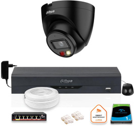 KIT Dahua IP-kamera 4mpx IPC-HDW1439V-A-IL-BLACK med 1TB hårddisk