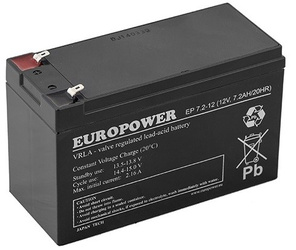 Batería EUROPOWER serie EP 12V AGM con una capacidad de 7,2Ah
